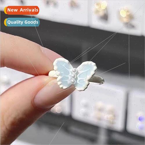 Milk whirring light blue pearl butterfly ring female ins nic