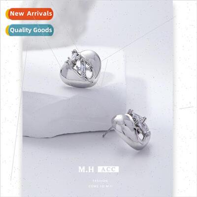 che hollowed out heart spring earrings retro sweet cool silv
