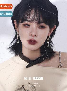 Korea square diamond earrings female simple versatile exquis