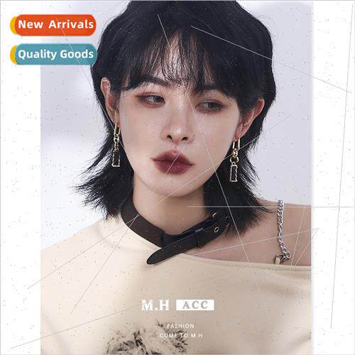 Korea square diamond earrings female simple versatile exquis