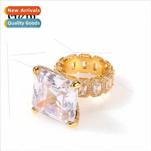 Men xury Large Zirconia Ring Europe Vintage Hip Hop Gold Pla