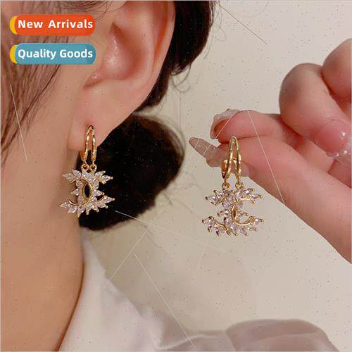 Cold wind double C earrings s925 silver pin niche fashion ea