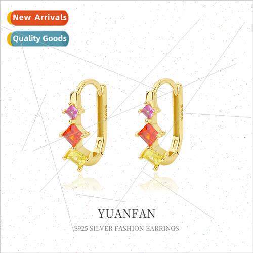 925 lver Oval Earrings Buckles Women che Square Colorful Zir