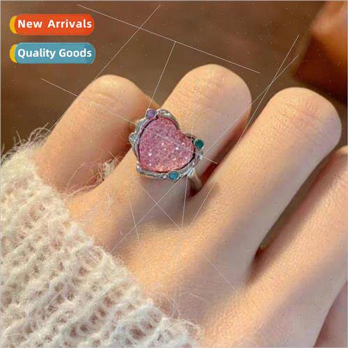 Pink Heart Open Ring Female Strawberry Sweetheart mple Adjus