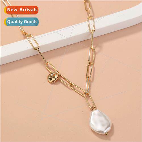 ins fashion lattice chain shaped pure whe flat pearl necklac
