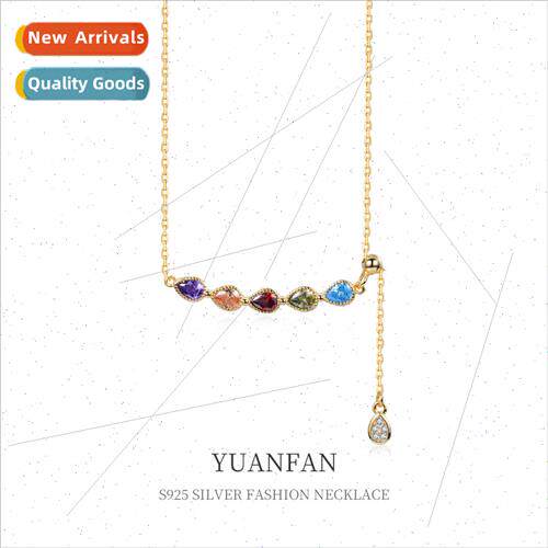 Rainbow water drop zirconia necklace female 925 silver Europ