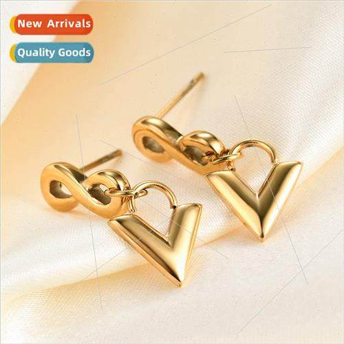 mple cold wind isn stainless steel chain earrings V women ea
