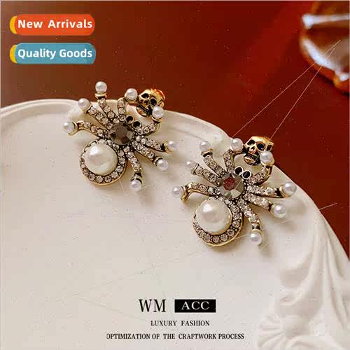Earrings silver pin wh diamond pearl spider earrings retro f