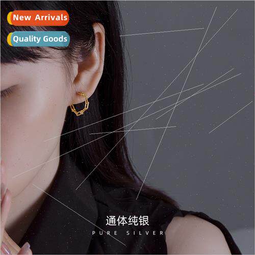 S925 silver Korea buckle splicing earrings tide retro hip-ho