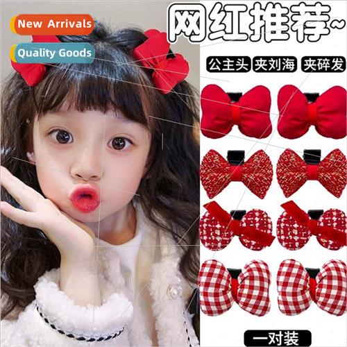 Children bow grab clip big red bangs broken hair clip cute h