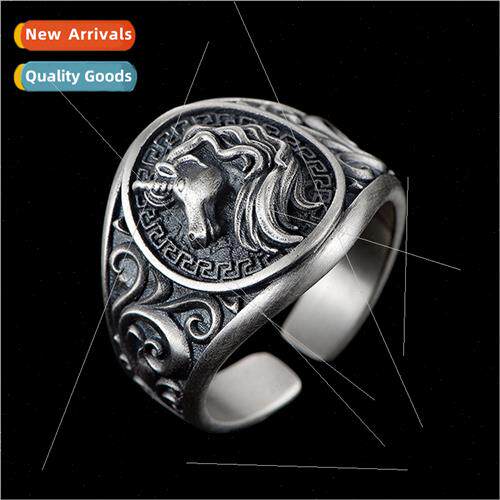 Vintage pony open ring unicorn ring men hip-hop ins cool ind