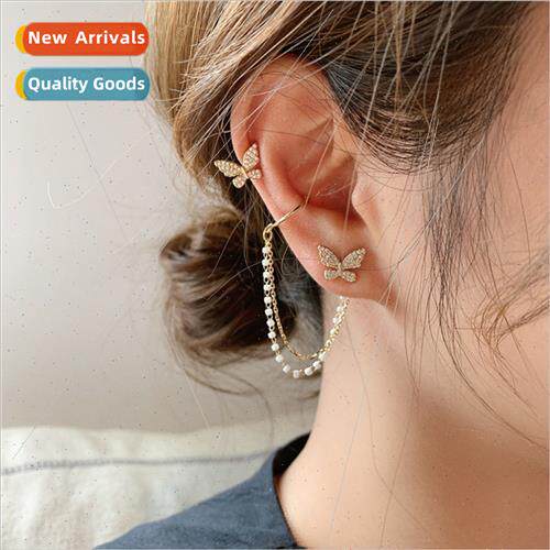 mple chain female pearl butterfly ear clip earrings Korea fa