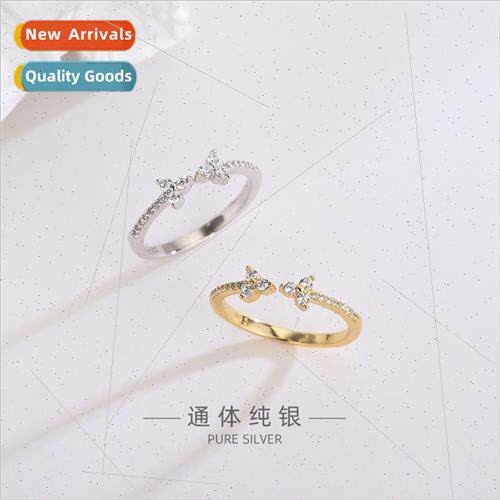 s925 silver Korea set zirconia bow open ring sweet finger ri