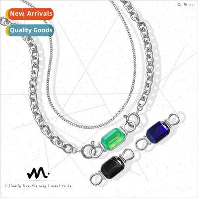 Bohemian geometric niche retro zirconia double layer necklac