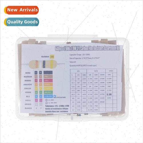 640PCS 1 6W Carbon Film Resistor Pack 5% 1R-10M 10pcs each 6