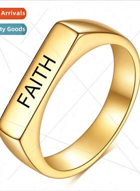 Fashion mple Gold Long Bar Gold Engraved FAITH Tanium Steel