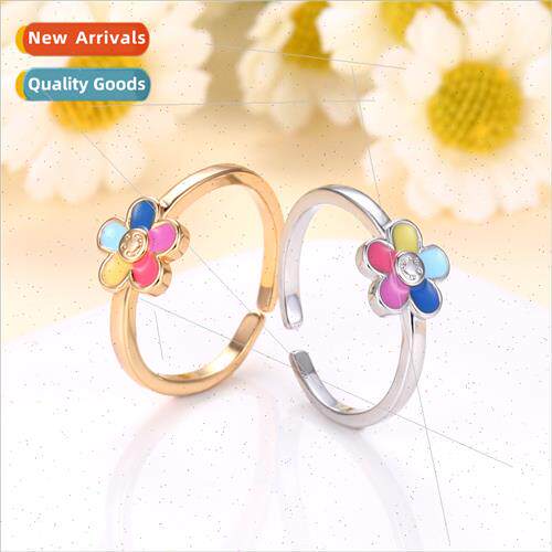 Flower Smiley Cute Ring Women Fashion mple Women Brass Gold