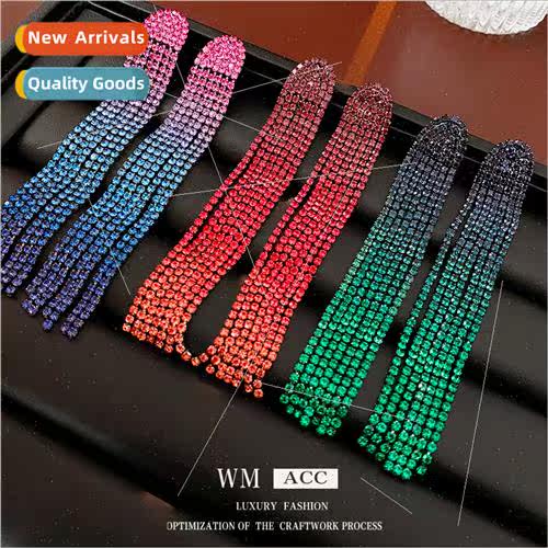 lver needle colorful diamond oval tassel earrings Europe ear