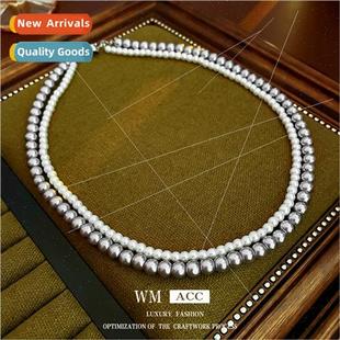 Gray Pearls Double Layers Necklace French mple Fashion Colla