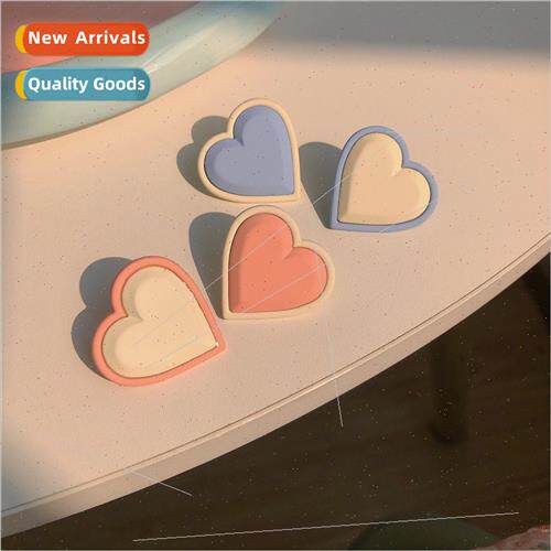 Blue+Pink Peach Heart Earrings Clashing Cream Color Earrings