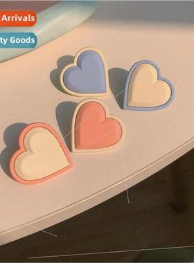 Blue+Pink Peach Heart Earrings Clashing Cream Color Earrings