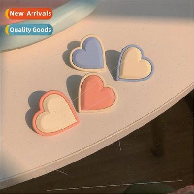 Blue+Pink Peach Heart Earrings Clashing Cream Color Earrings