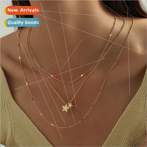 Europe new pentagram pendant creative shining zirconia simpl