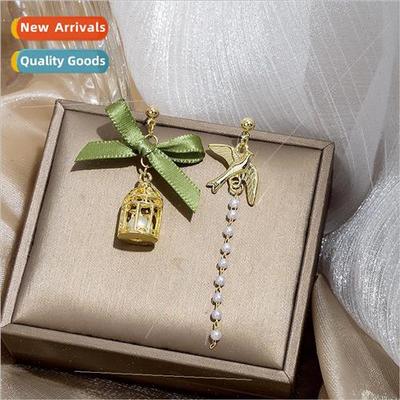 2022 fall new asymmetric earrings Mori birdcage tassel long