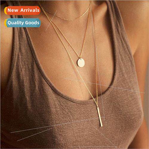 Europe Layers Chain Necklace Women Stacked Geometric Round P