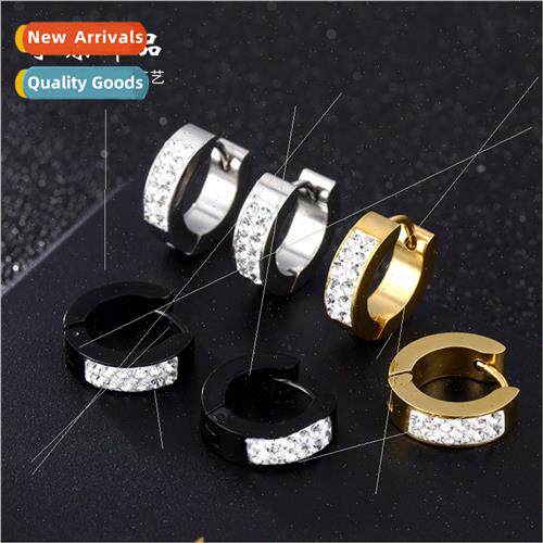 Korea fashion tanium steel round diamond zircon earrings men