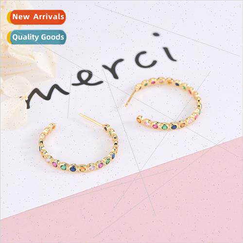 925 silver Europe diamonds color zirconia C word earrings fe