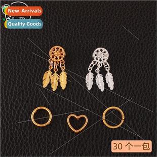 Gold-plated silver love heart wrapped bead circle ring set r