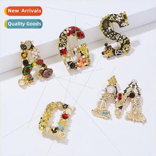 New letter pearl brooches versatile rhinestone painting oil