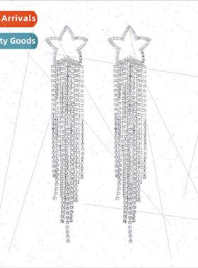 lver needle celebry tassel earrings simple pentagram earring
