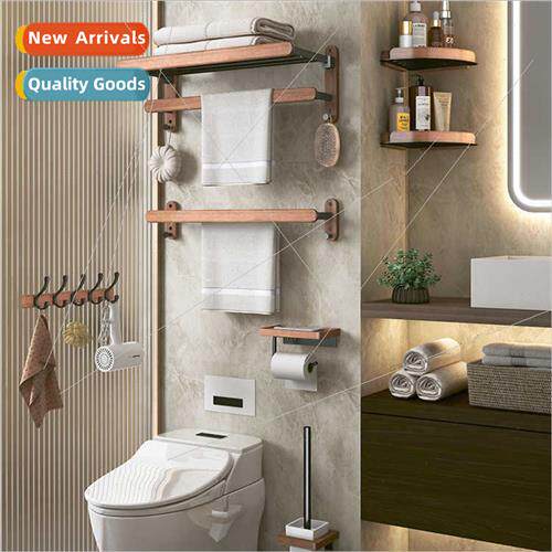 Solid wood bathroom towel rack no punch bathroom shelf wall