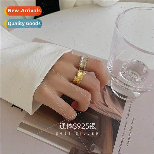 S925 lver mple Chunky Pleated Ring Women Minimalist Irregula