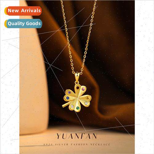 925 silver vintage colorful zirconia brushed four-leaf clove