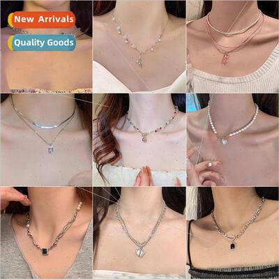 French Vintage Hip Hop Pearl Heart Double Layers Necklace Wo