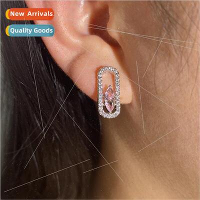 full diamond paper clip earrings Koreaset zirconia earrings