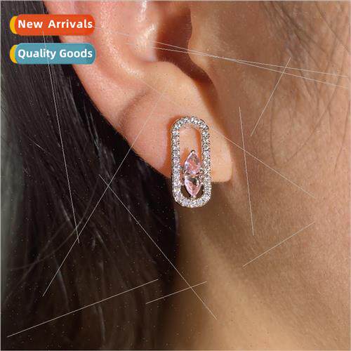 full diamond paper clip earrings Koreaset zirconia earrings