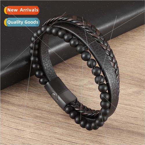 Natural Stone Volcanic Stone Leather Bracelet Multi-Layer Me