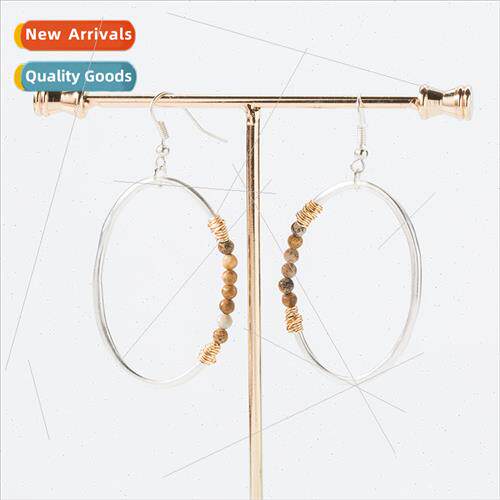 Brown round beads natural stone geometric round drop earring