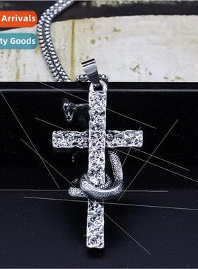 Europe stainless steel necklace retro dark wind python cross