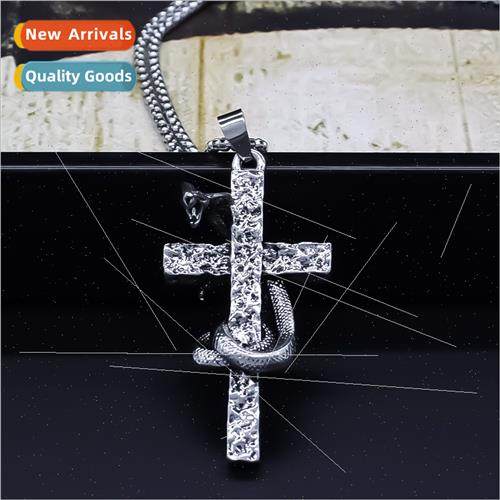 Europe stainless steel necklace retro dark wind python cross