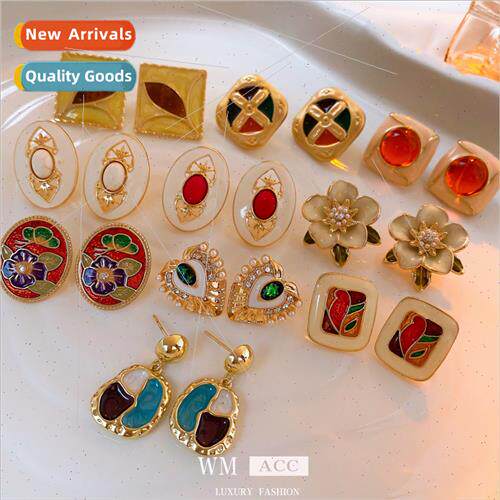 silver Needle Oil Drop Earrings Vintage Earrings适用Women