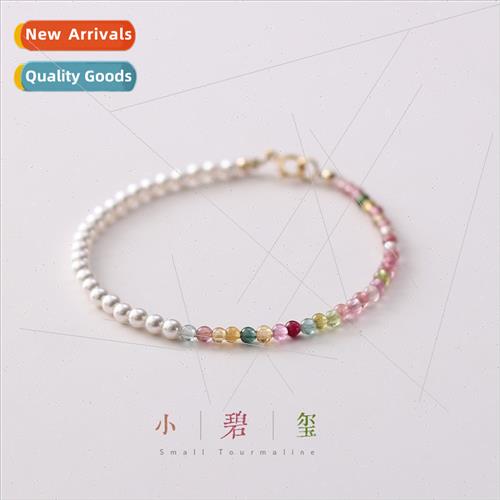 Natural Small Tourmaline Pearl Bracelet Women che Delicate F