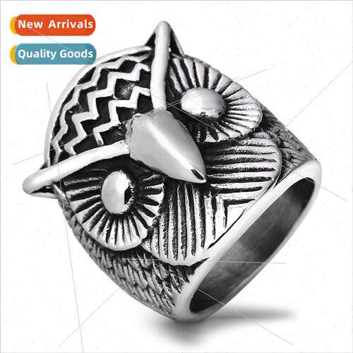 Men Vintage Tanium Owl Animal Ring Fashion Retro Eagle Head