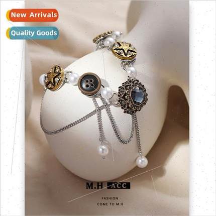 Palace blue button pearl necklace women French hundred match