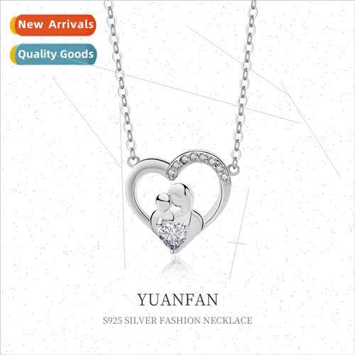 925 silver Zirconia Mother Love Embrace Heart Necklace适用Wo