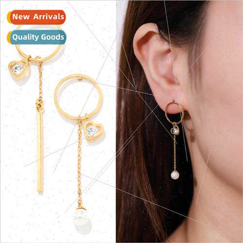 s925 silver needle circle peach heart tassel earrings female